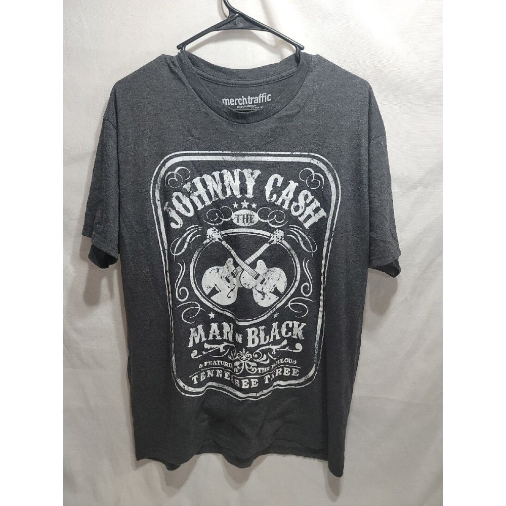 Johnny Cash Man In Black Gray Logo Graphic T-Shirt Merch Traffic Size M